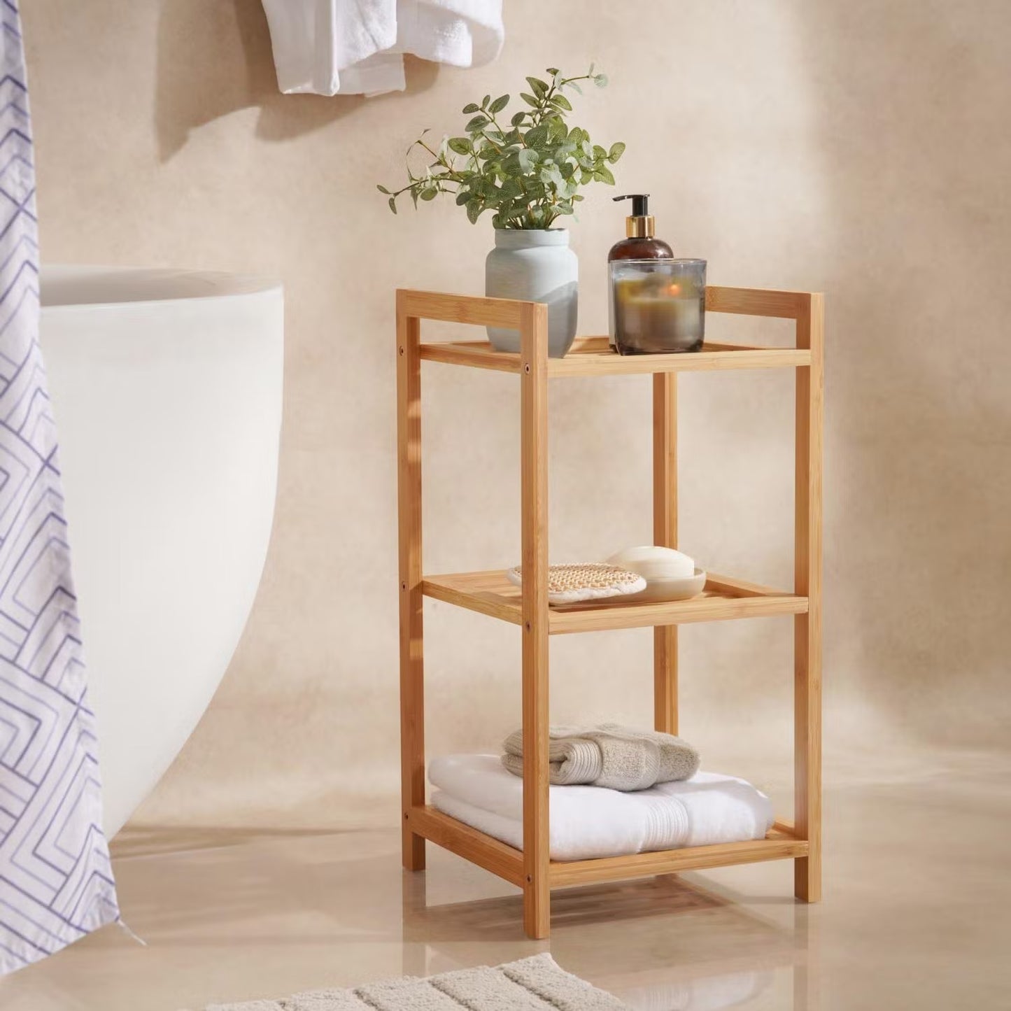 3-Tier Bamboo Bath Rack, 30x30x57cm, Natural Finish
