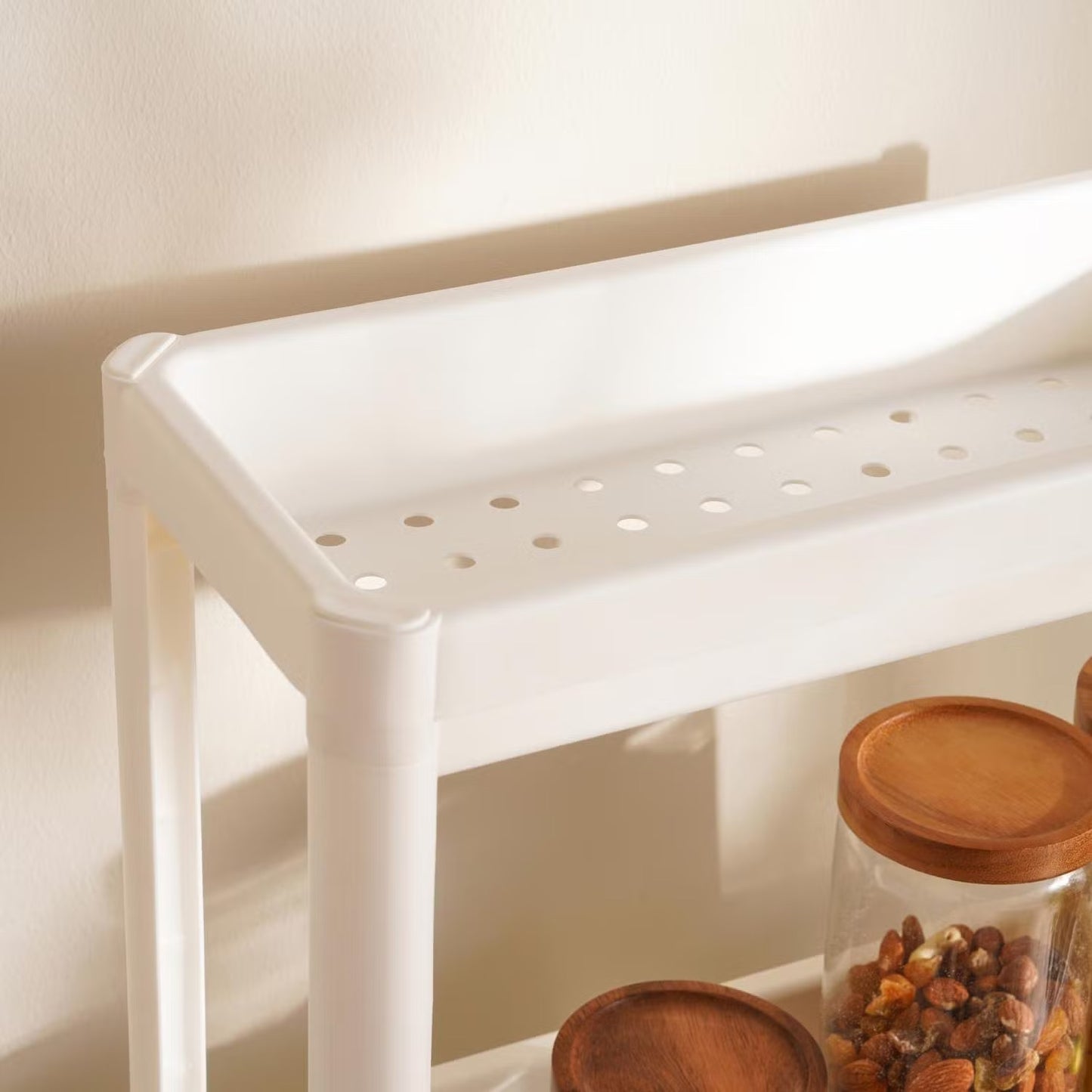 3-Tier Narrow Kitchen Storage Rack with Wheels, White