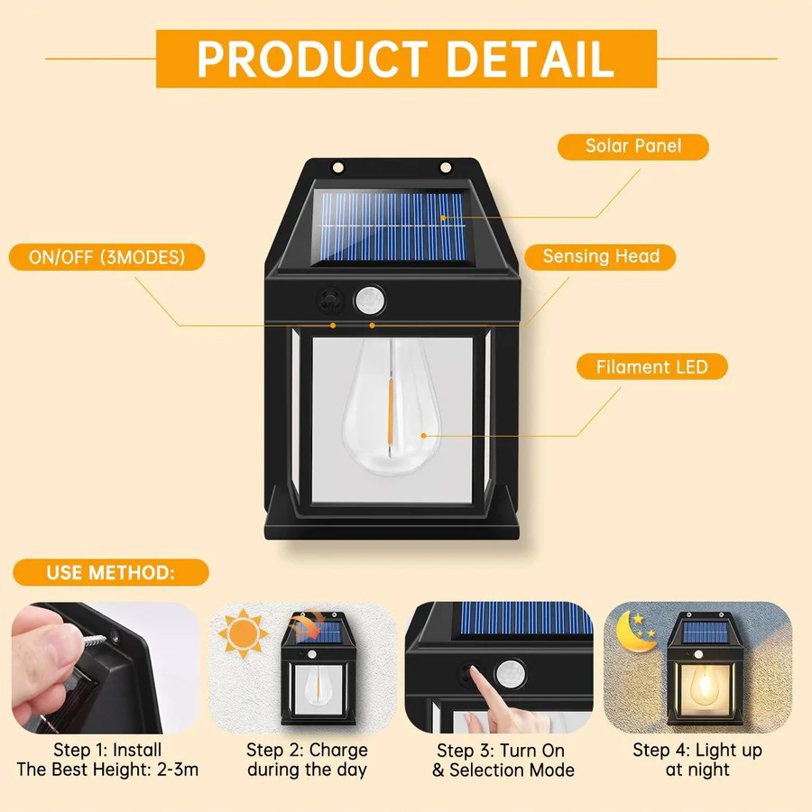 Solar Wall Lamp Outdoor, Set of 2