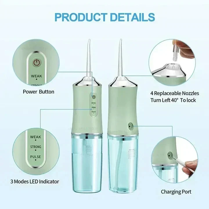 Rechargeable Water Flosser with Replaceable Nozzles
