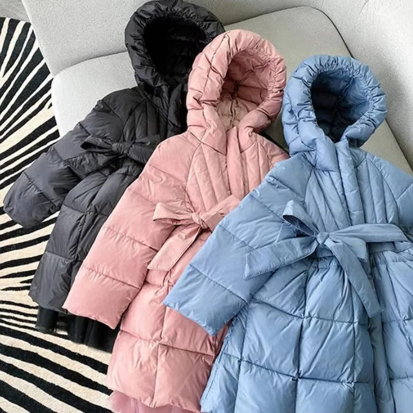 Toddler Girls Hooded Winter Puffer Coat with Belt