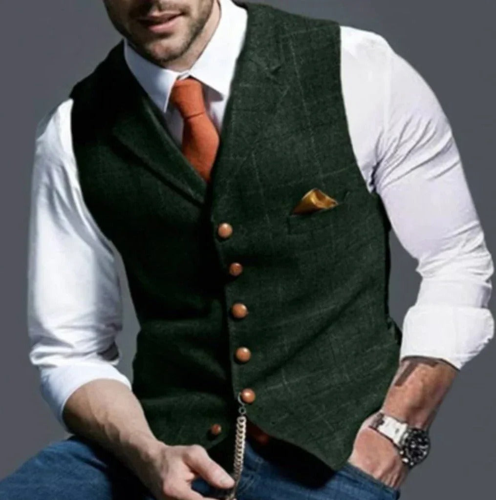 Classic Slim Fit Mens Suit Vest with Six Button Closure