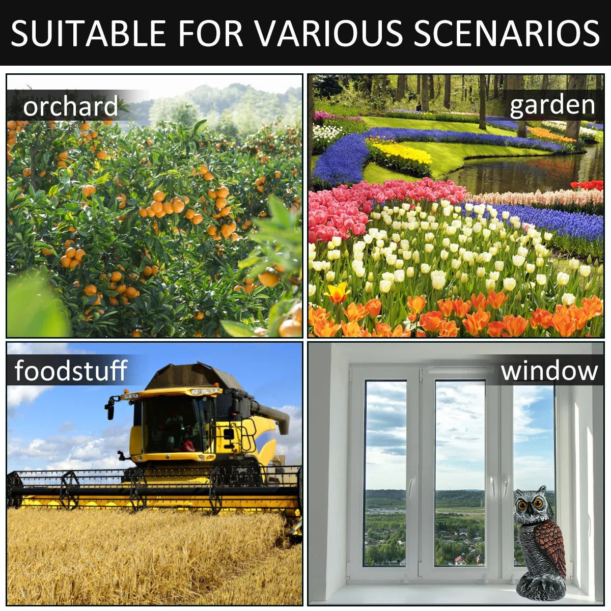 Owl Decoy with Wind Activated Rotating Head, Set of 2