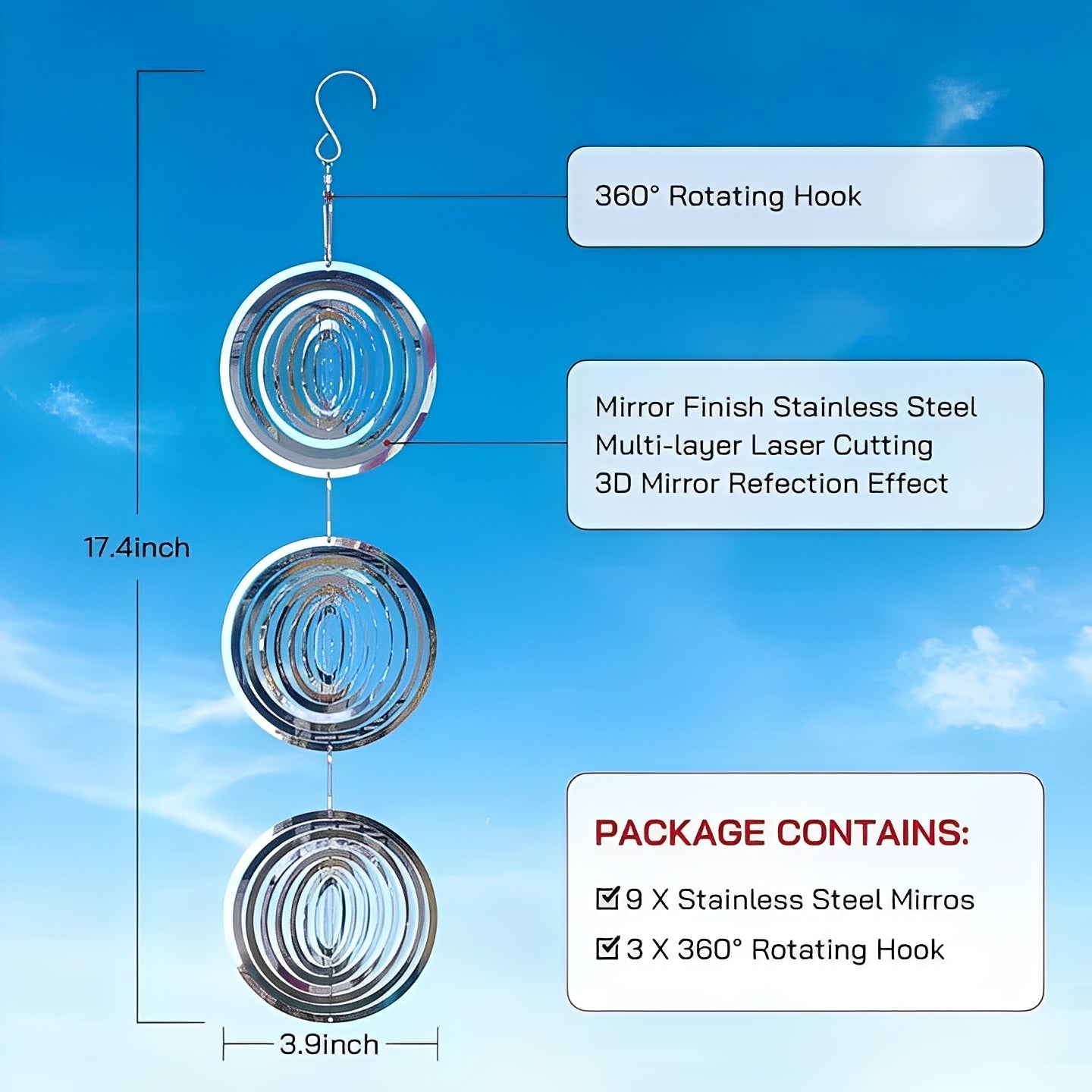 Visual Bird Deterrent Device with Reflective Hanging Design, Set of 3