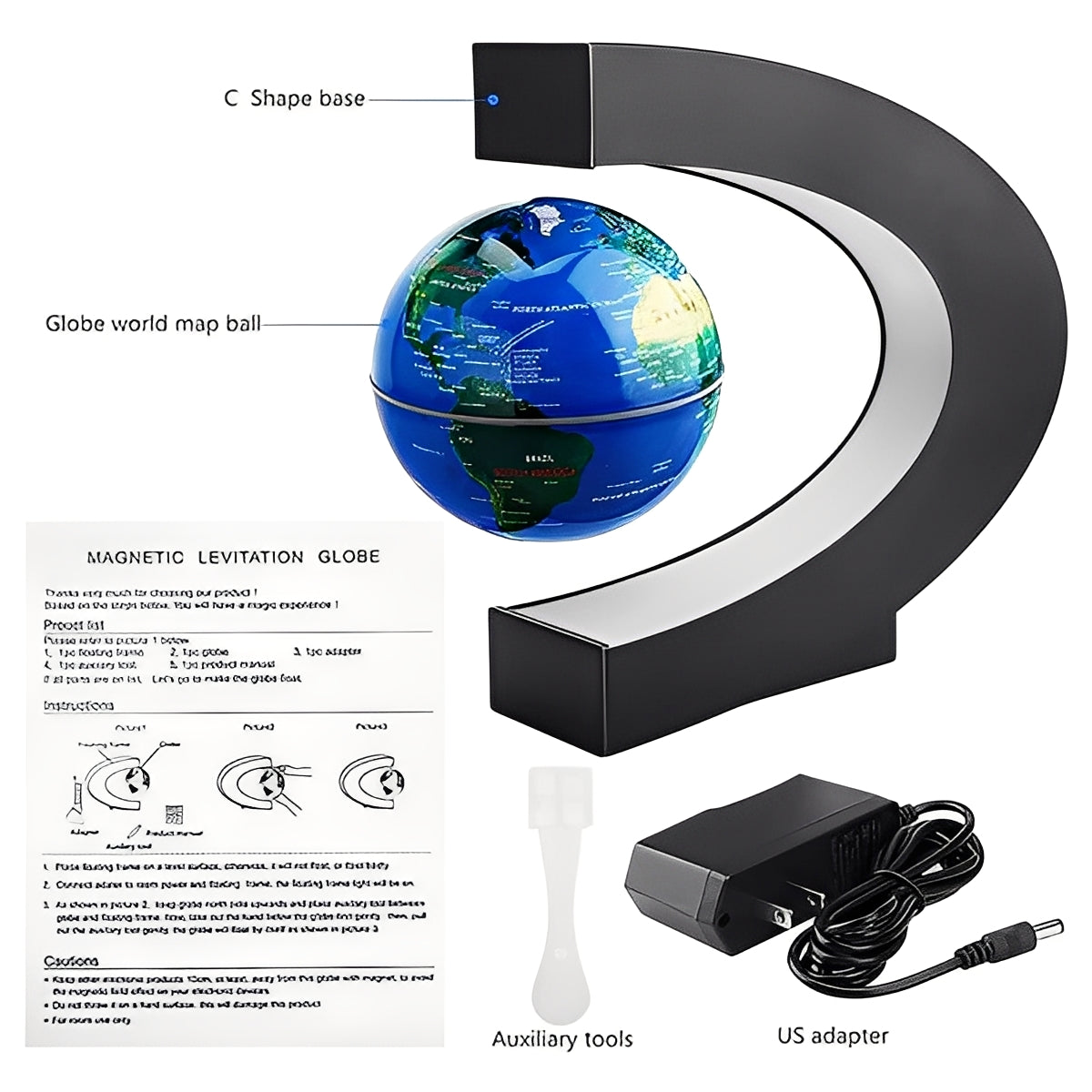 Levitating Globe with Built-In LED Light, Desk Decoration