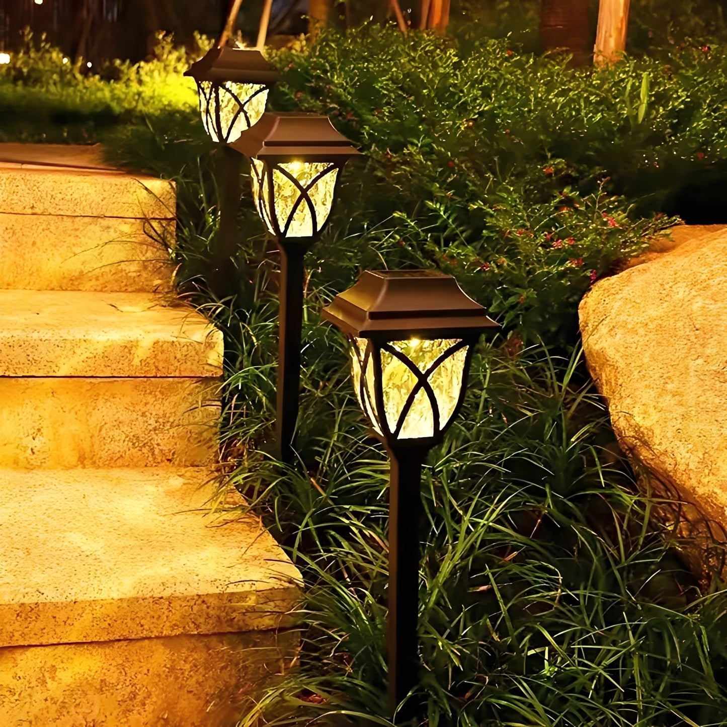 Solar Powered Pathway Lights with LED Light Source, Set of 2