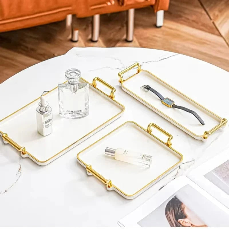 Organizer Tray for Cosmetics and Accessories with Gold Rim