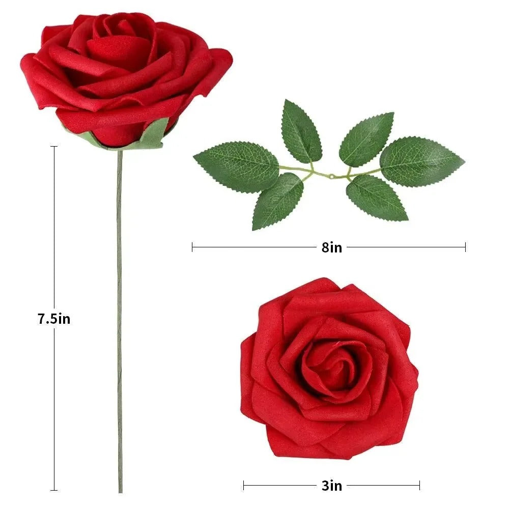 Red Artificial Roses Floral Stem Set for Decorative Use