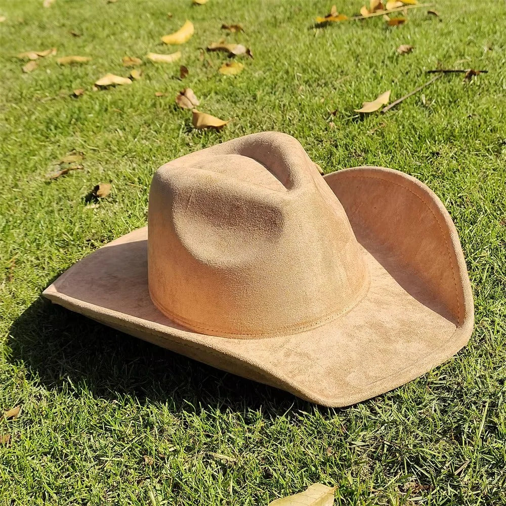Unisex Suede Western Cowboy Hat with Wide Brim