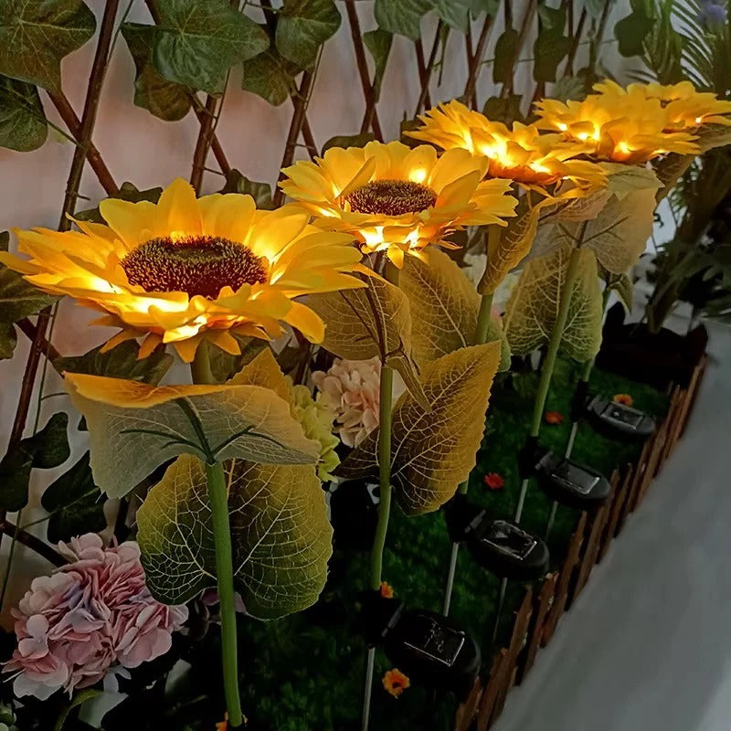 LED Sunflower Stake Lights with Solar Power for Garden Paths