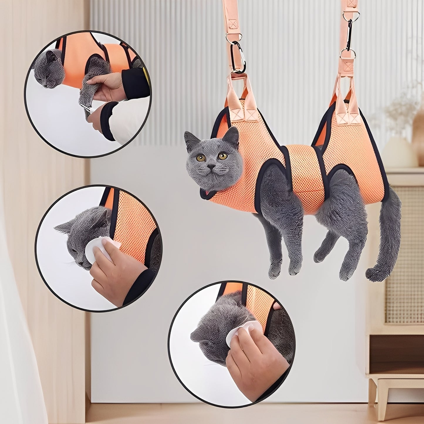 Fabric Grooming Hammock for Pets with Adjustable Straps