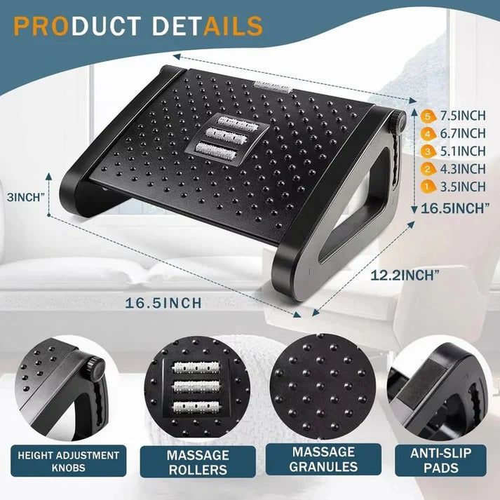 Adjustable Under Desk Foot Rest with Dual Texture Surface