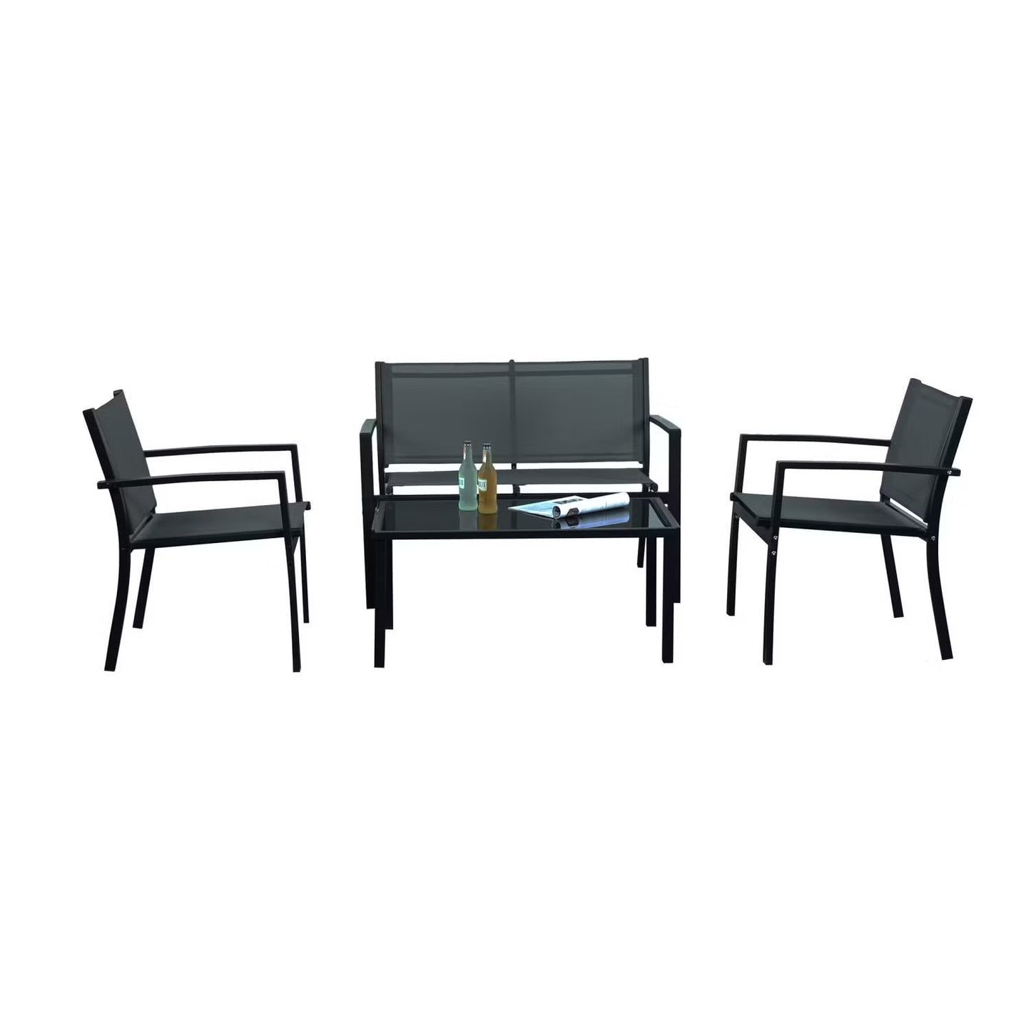 Alford 4-Seater Solid Wood Outdoor Sofa Set in Black with Coffee Table