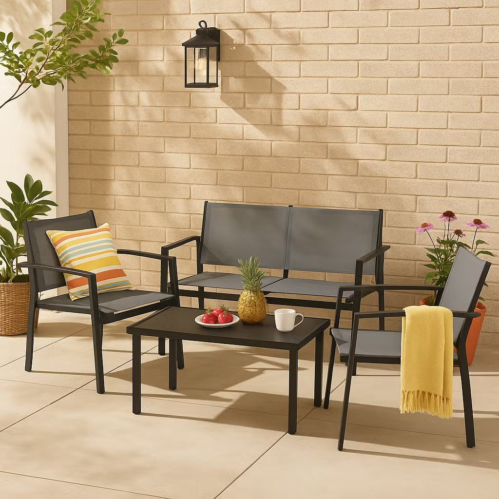 Alford 4-Seater Solid Wood Outdoor Sofa Set in Black with Coffee Table