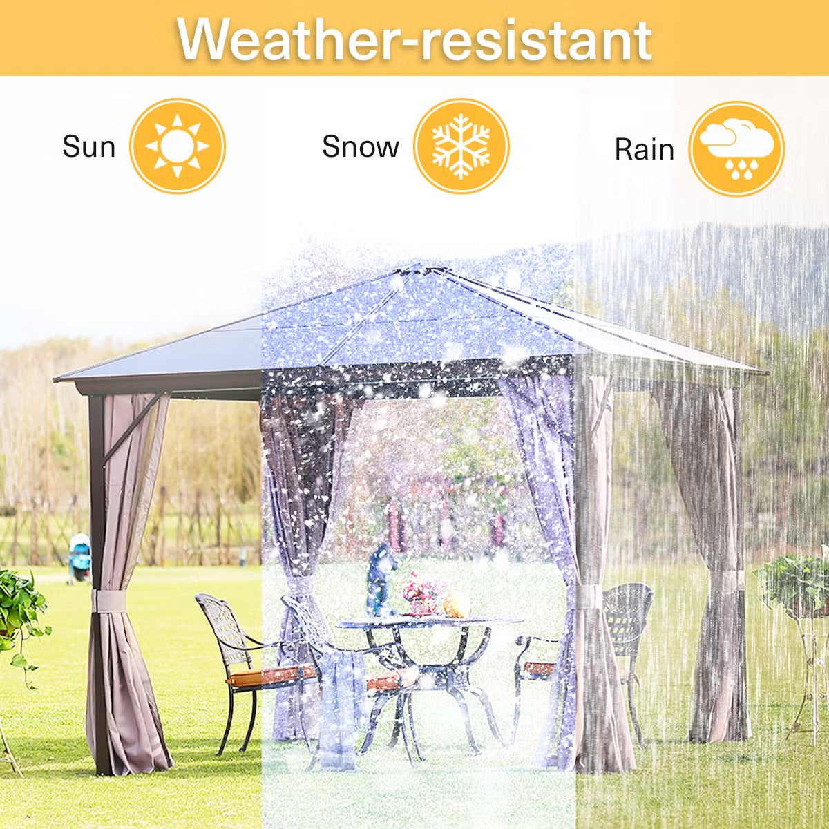 Trevana 3x3m Brown Outdoor Gazebo with Netting and Ceiling Hook