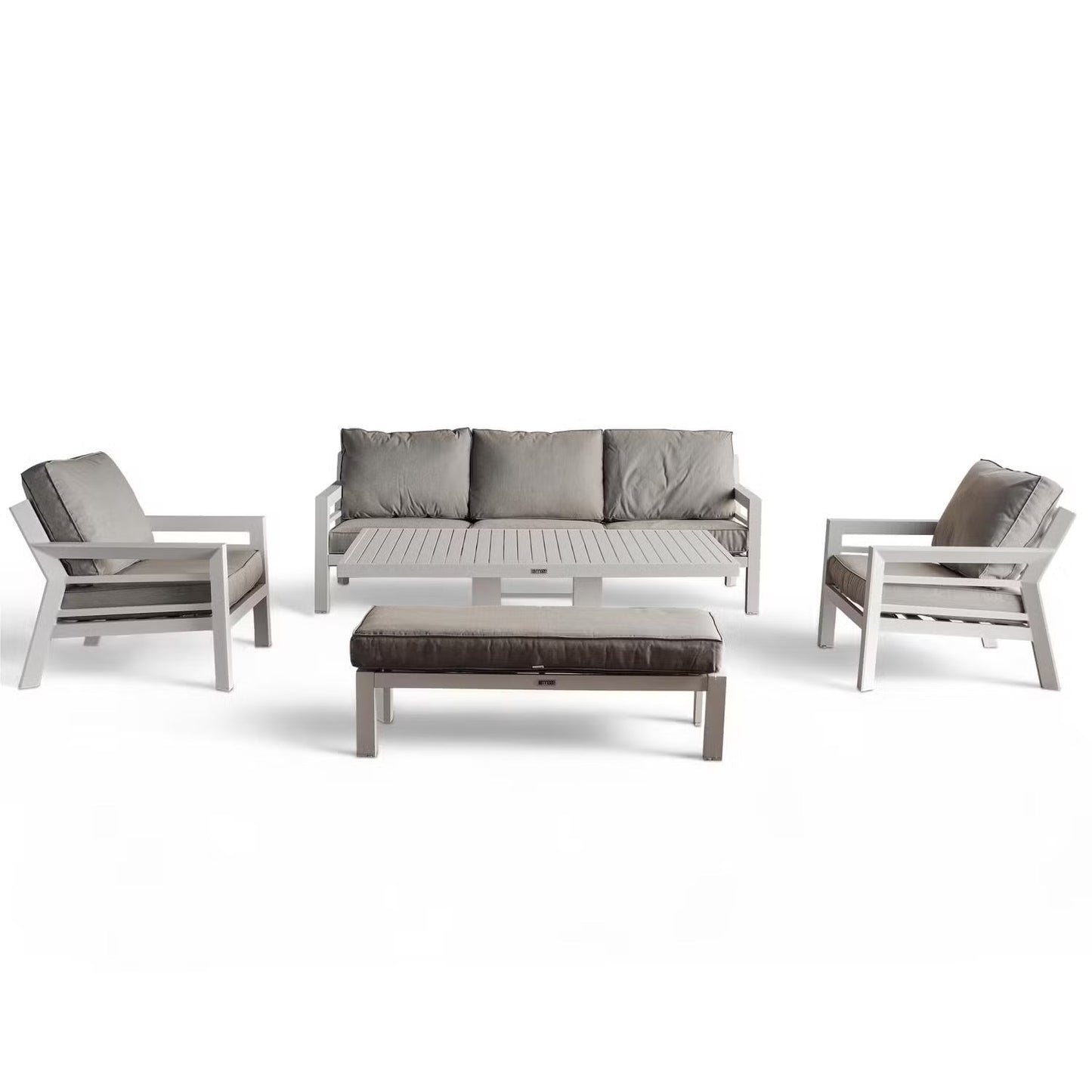 Valencia 5-Seater Outdoor Sofa Set with Bench and Lifting Table in Beige and White