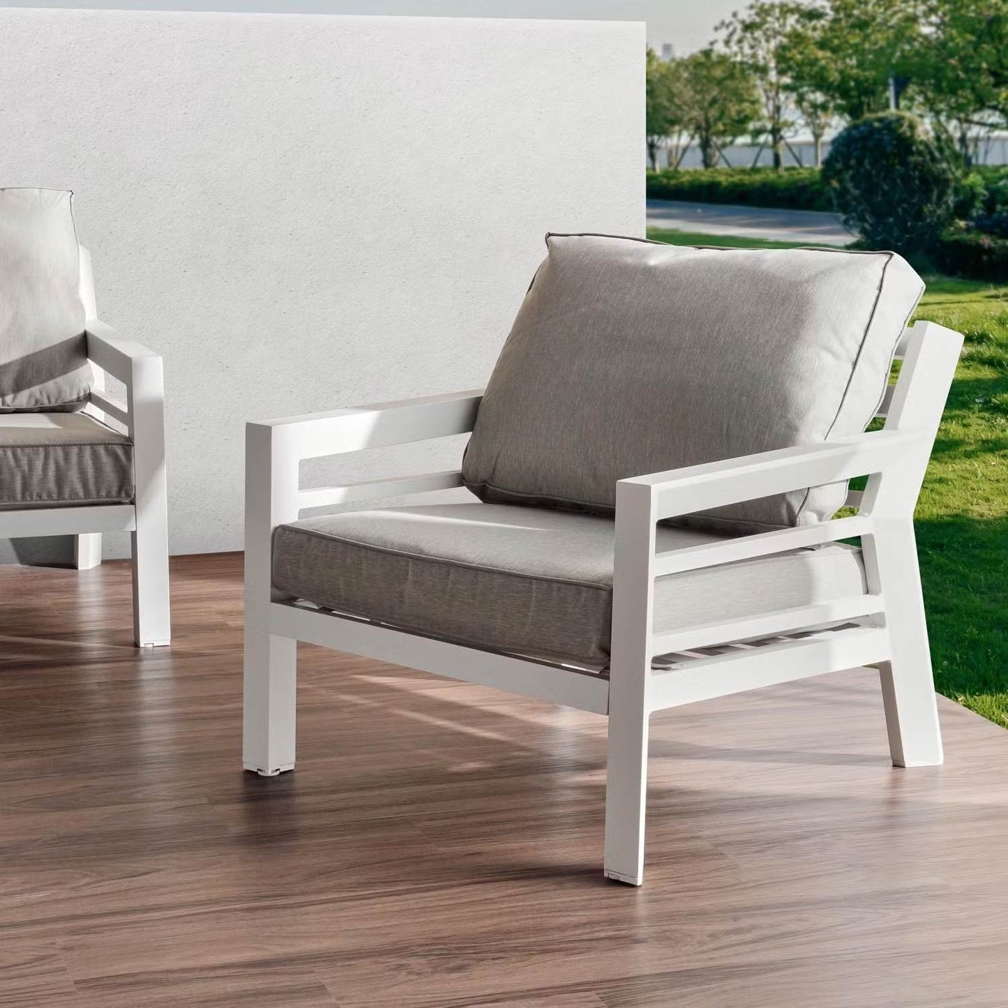 Valencia 5-Seater Outdoor Sofa Set with Bench and Lifting Table in Beige and White