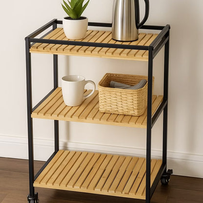 3-Tier Multipurpose Bamboo Trolley, 47x33x77cm, Natural Finish