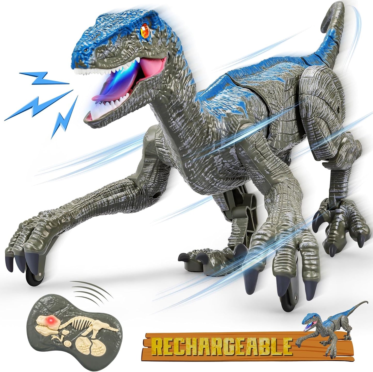 Remote Control Velociraptor Dinosaur Toy with Lights and Sounds