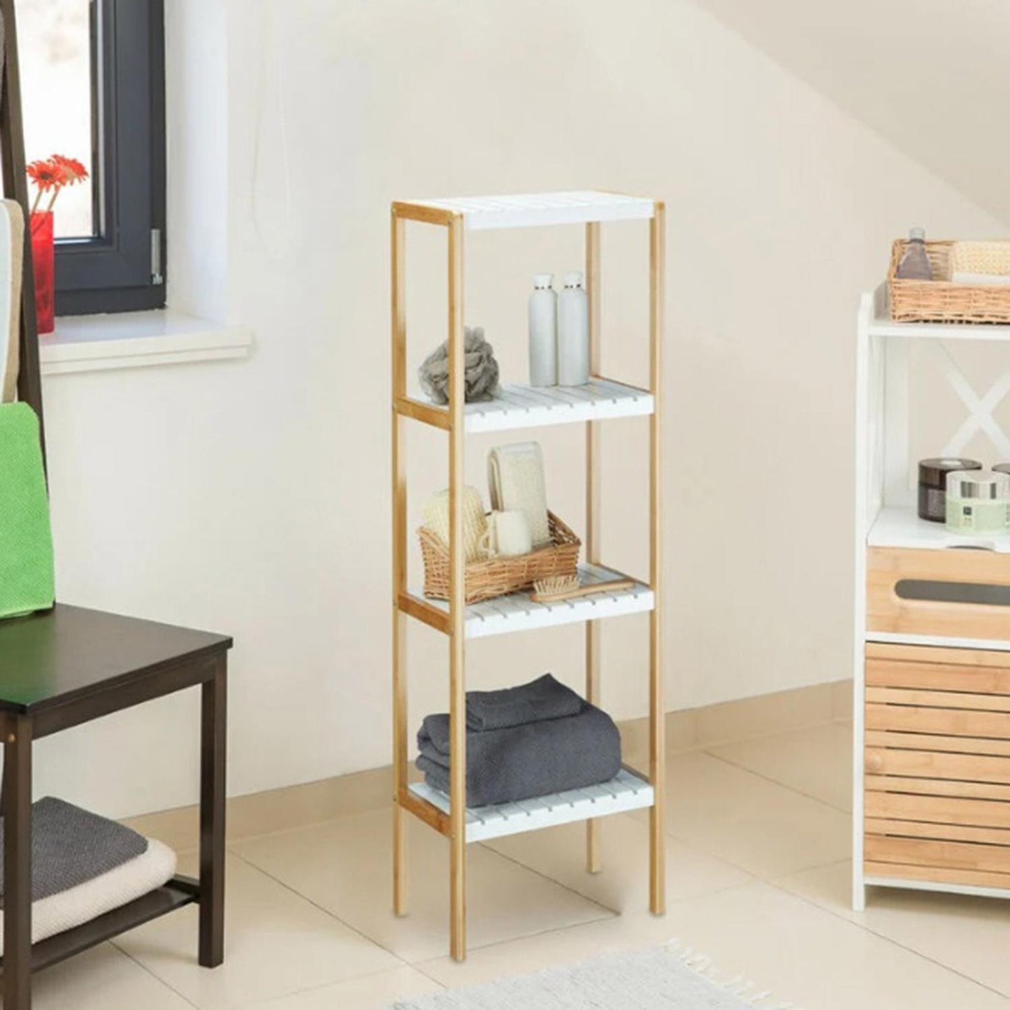 4-Tier Bamboo Bath Shelf, 34x33x110cm, White