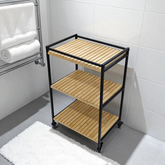 3-Tier Multipurpose Bamboo Trolley, 47x33x77cm, Natural Finish