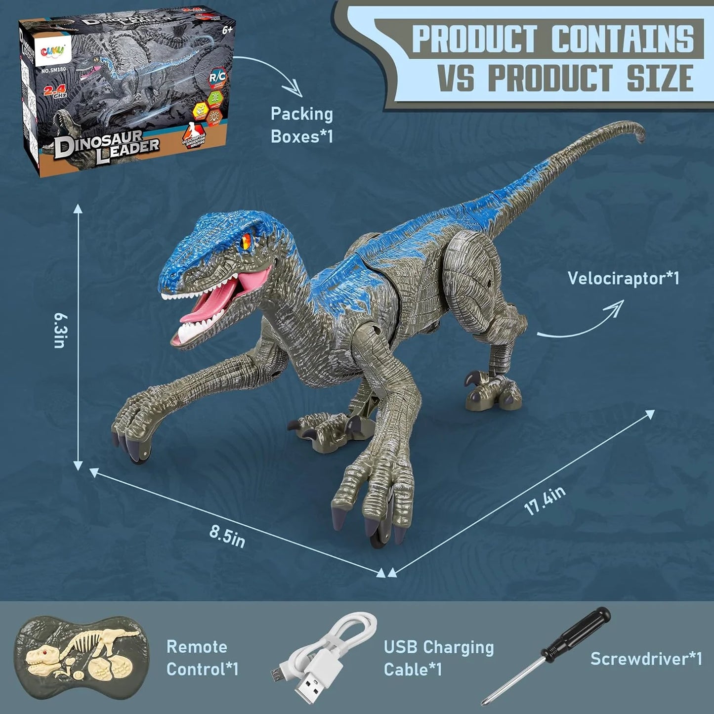 Remote Control Velociraptor Dinosaur Toy with Lights and Sounds