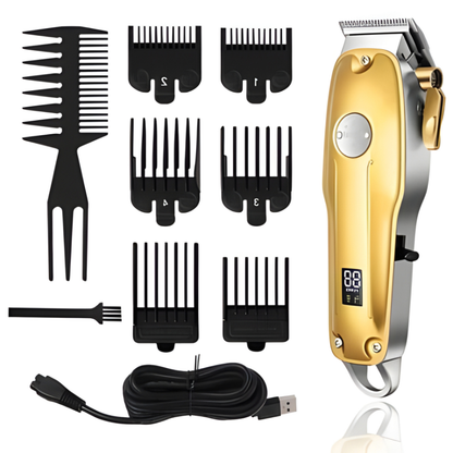 Gold Hair Clipper 7 Piece Set for Men with Adjustable Blades