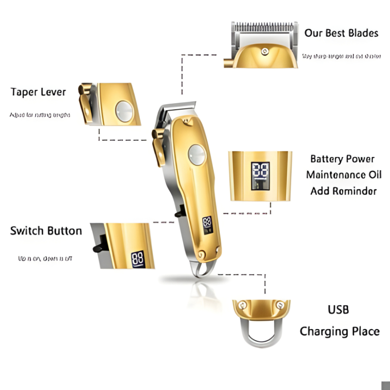 Gold Hair Clipper 7 Piece Set for Men with Adjustable Blades