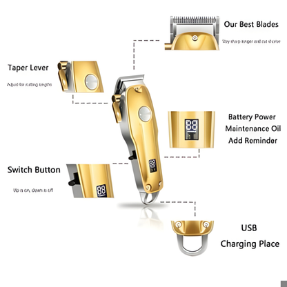 Gold Hair Clipper 7 Piece Set for Men with Adjustable Blades