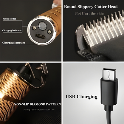 Gold Hair Clipper 7 Piece Set for Men with Adjustable Blades