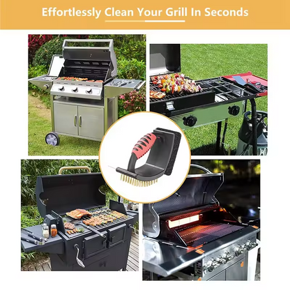 3 in 1 Grill Brush with Brass Bristles and Scraper