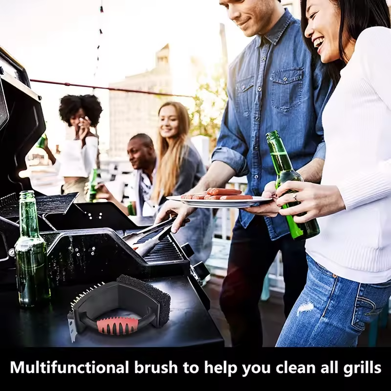 3 in 1 Grill Brush with Brass Bristles and Scraper