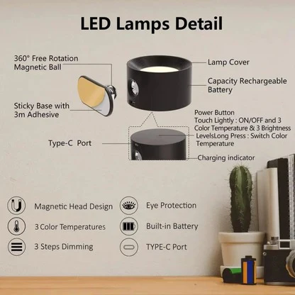 Rechargeable Wall Light with 360° Rotation