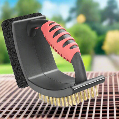 3 in 1 Grill Brush with Brass Bristles and Scraper