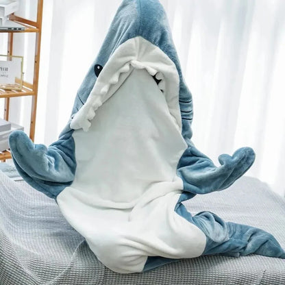 Soft Flannel Shark Hoodie Blanket