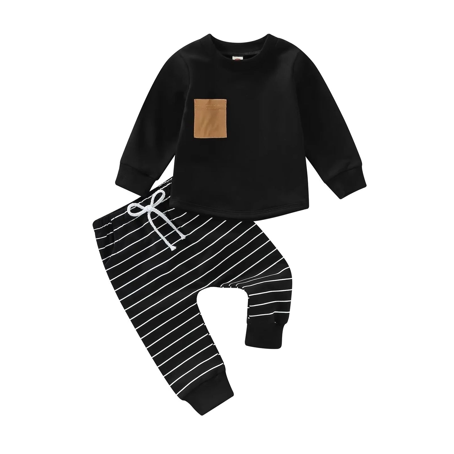 Toddler Boys Fall Outfit Pullover and Striped Pants, Set of 2