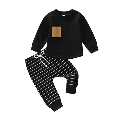 Toddler Boys Fall Outfit Pullover and Striped Pants, Set of 2