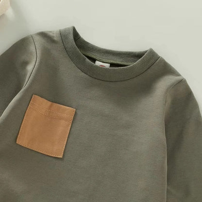 Toddler Boys Fall Outfit Pullover and Striped Pants, Set of 2