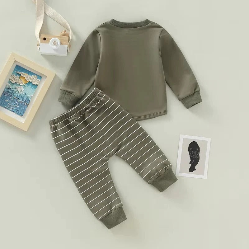 Toddler Boys Fall Outfit Pullover and Striped Pants, Set of 2