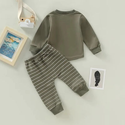 Toddler Boys Fall Outfit Pullover and Striped Pants, Set of 2