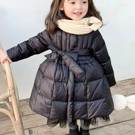 Toddler Girls Hooded Winter Puffer Coat with Belt