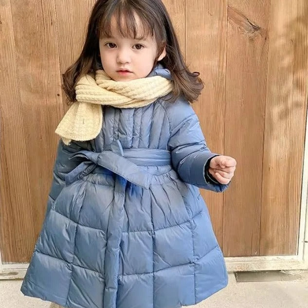 Toddler Girls Hooded Winter Puffer Coat with Belt