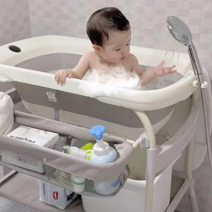 Foldable Baby Changing Table with Adjustable Height & Built-In Bath