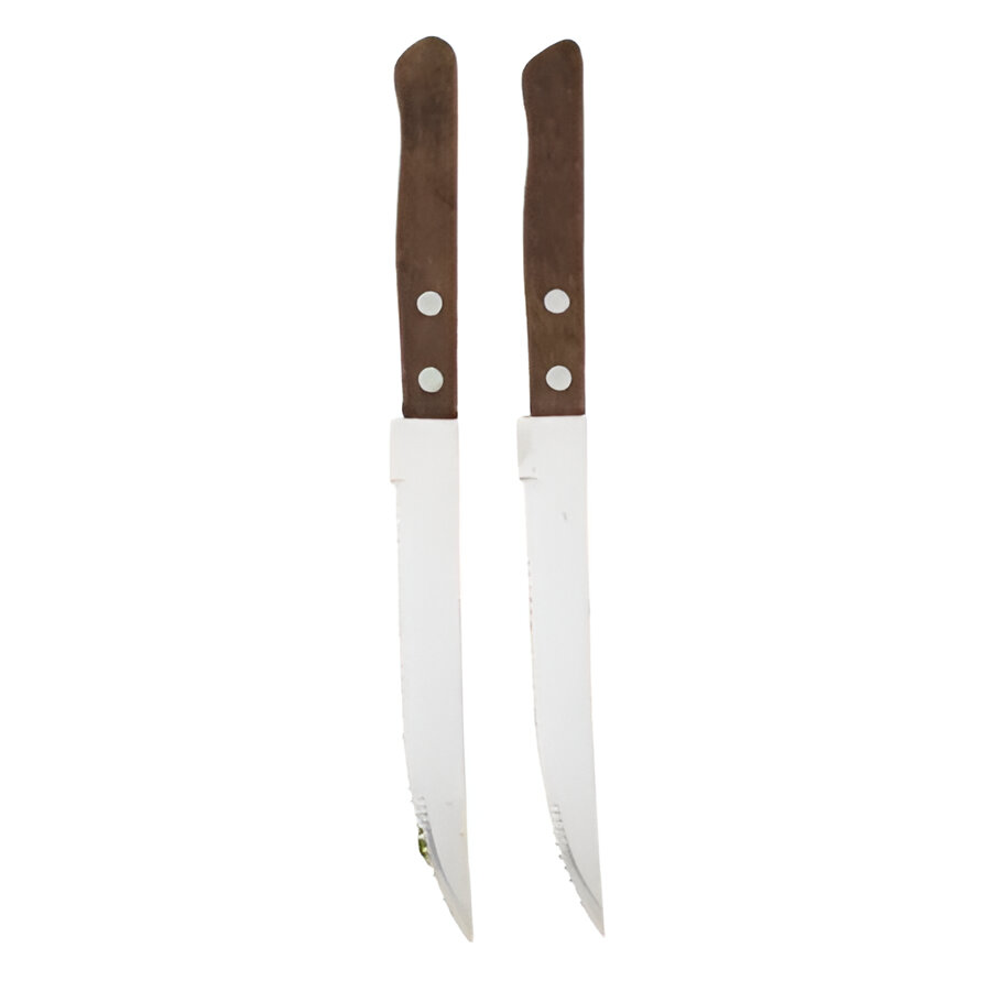 Stainless Steel Steak Knife Set with Wooden Handles & Serrated Edges