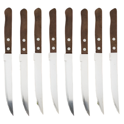 Stainless Steel Steak Knife Set with Wooden Handles & Serrated Edges