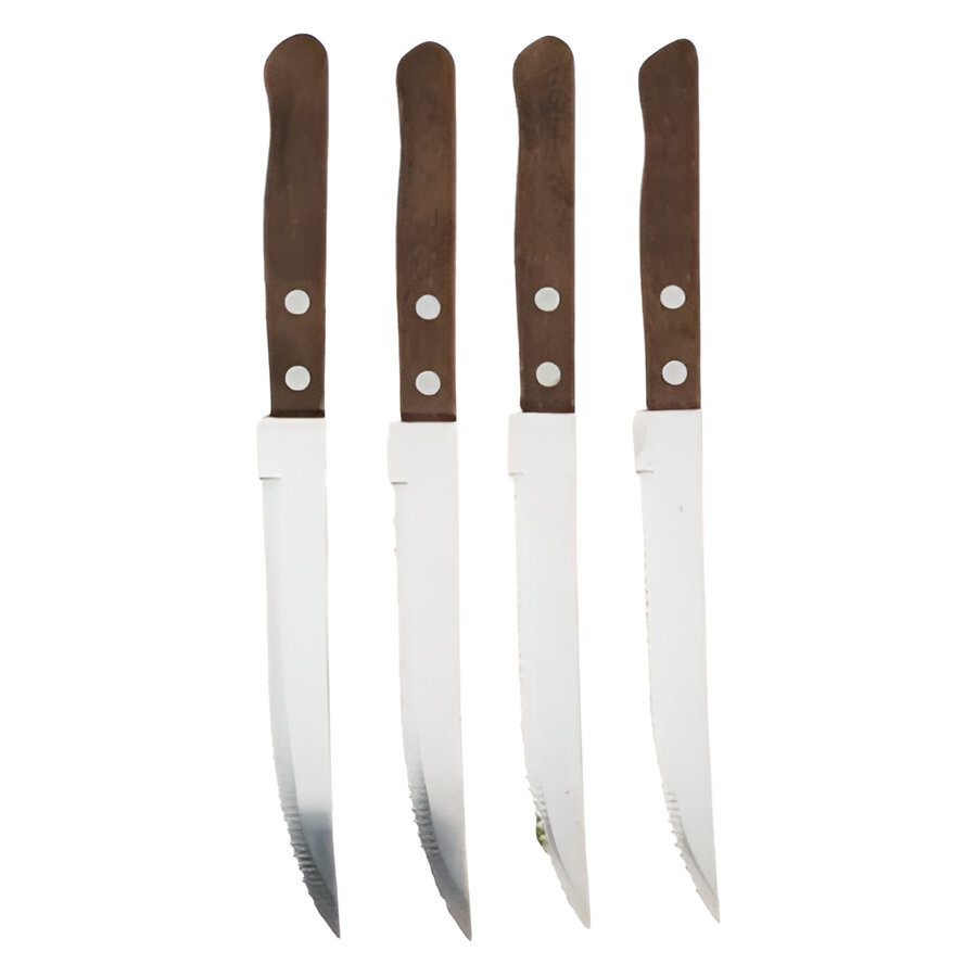 Stainless Steel Steak Knife Set with Wooden Handles & Serrated Edges