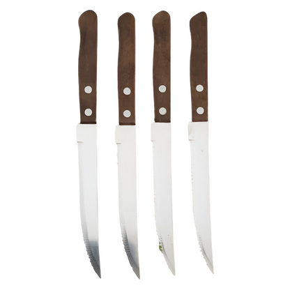 Stainless Steel Steak Knife Set with Wooden Handles & Serrated Edges