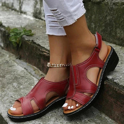 Elegant Premium Leather Wedge Sandals – All-Day Comfort & Style