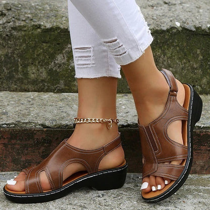 Elegant Premium Leather Wedge Sandals – All-Day Comfort & Style