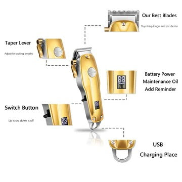Gold Hair Clipper Set of 7 for Men – Adjustable Blades